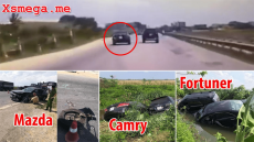 Hải Dương:  Ôtô Camry vượt ẩu tông rụng bánh Mazda 3 rồi “dìu” Fortuner lao xuống mương nước